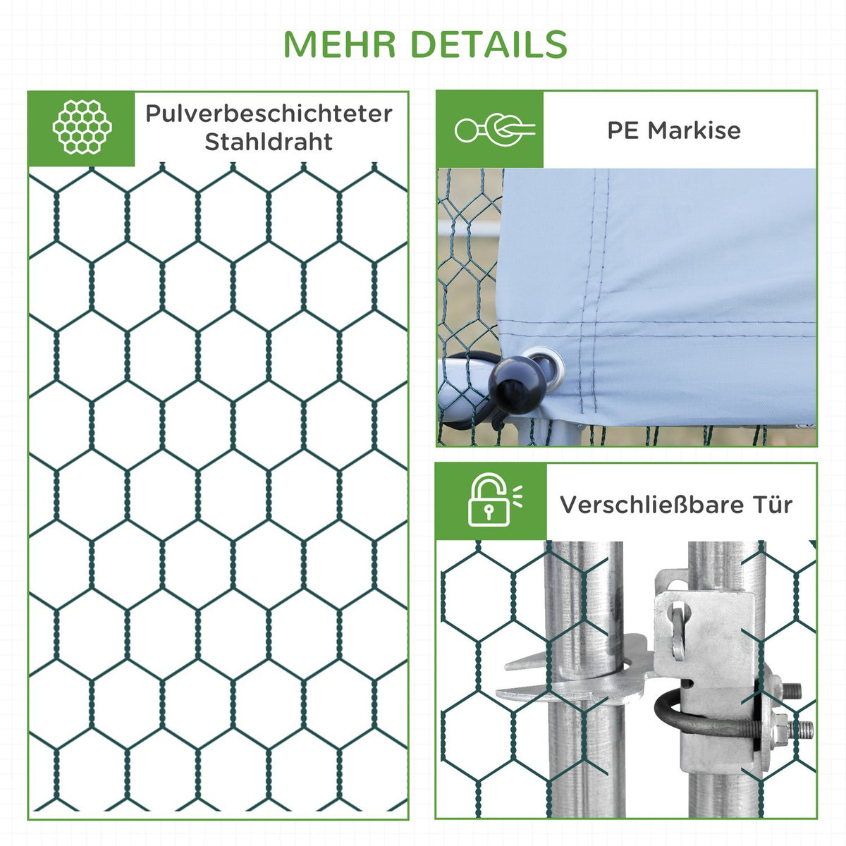 Chicken coop, 3 x 6 x 2 m, free-range enclosure XXL, outdoor poultry coop with shade, roof, for 12-18 chickens, ducks, rabbits, steel