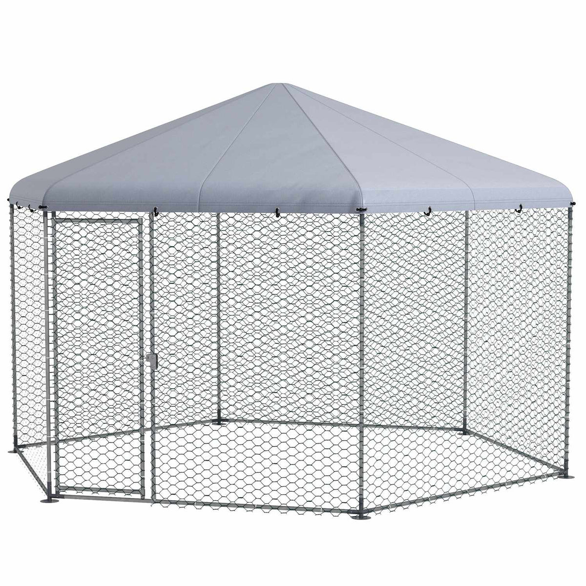 Chicken coop 400 x 346 x 263 cm free-range steel enclosure, chicken cage with cover, door, chicken enclosure for 10-15 chickens, small animals, gray
