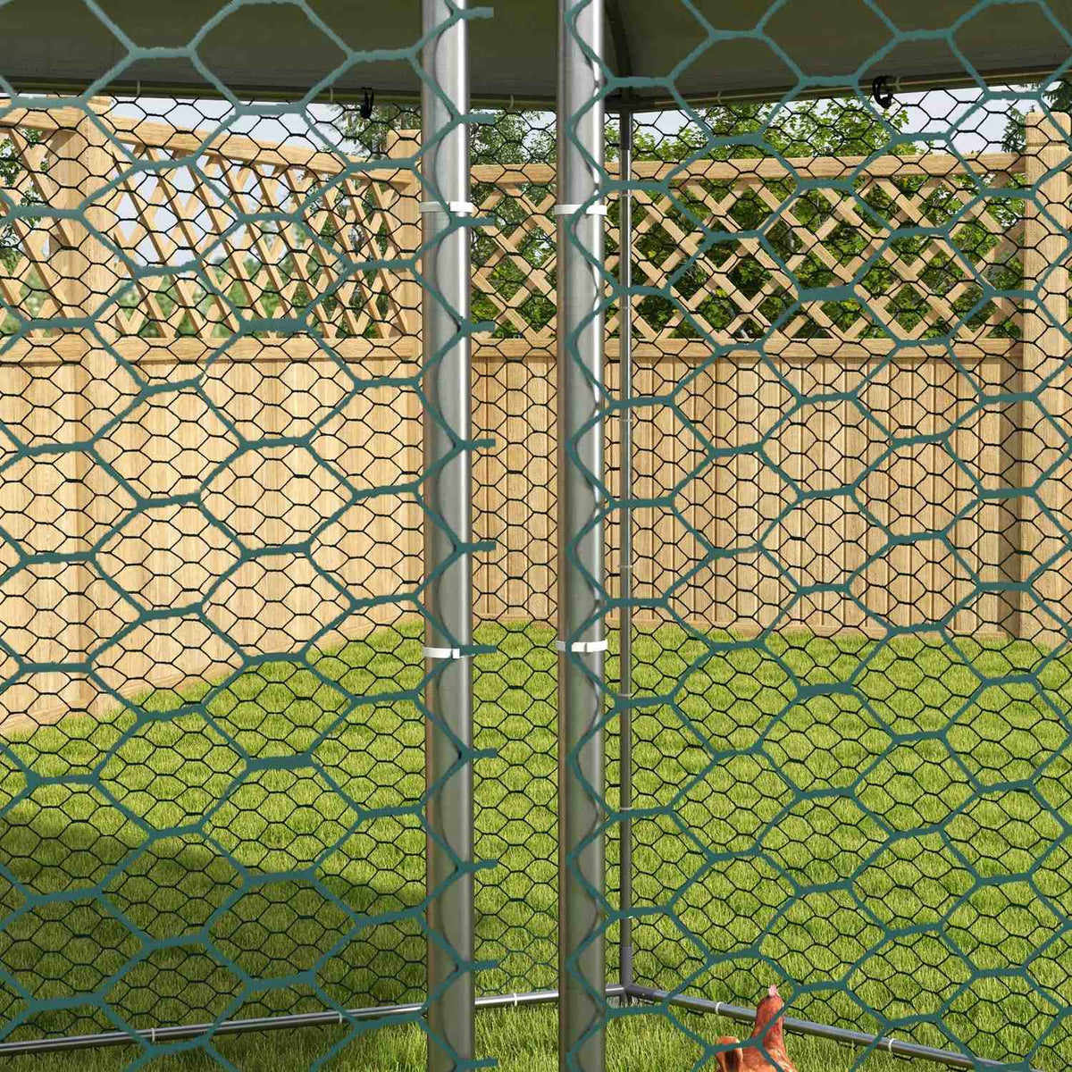 Chicken coop 400 x 346 x 263 cm free-range steel enclosure, chicken cage with cover, door, chicken enclosure for 10-15 chickens, small animals, gray