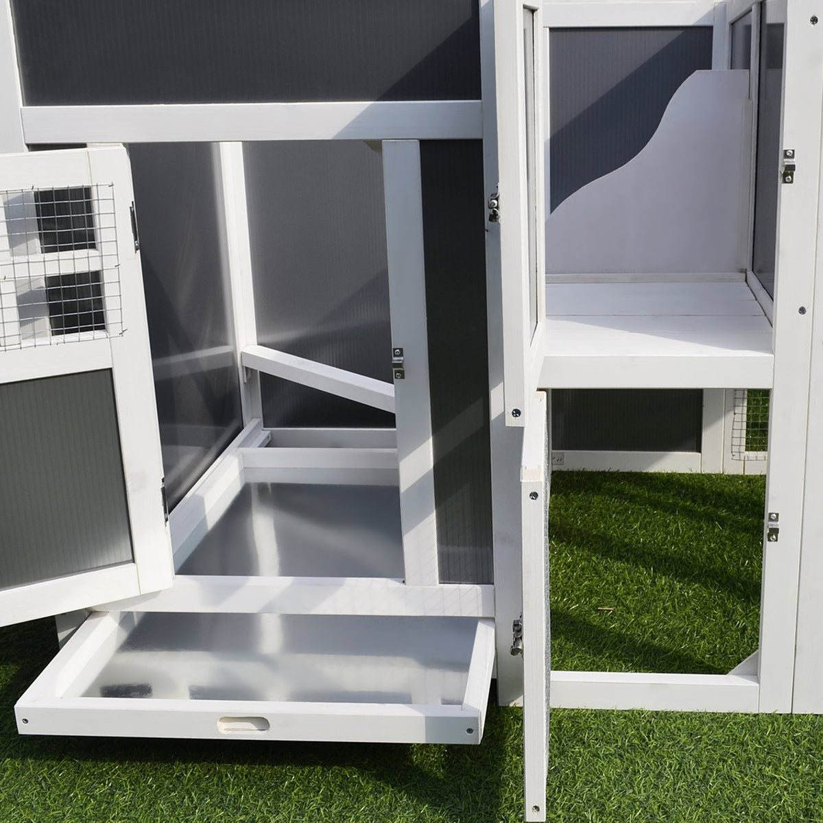 Chicken coop chicken house suitable for 1-2 chickens, with nesting box egg crate with 2 compartments, fir, gray + white, 160 x 75 x 80 cm