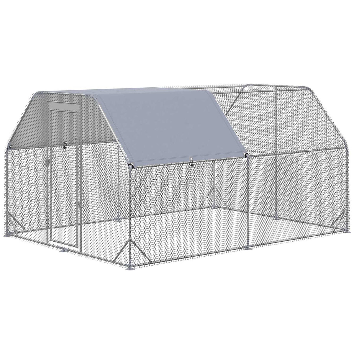 Chicken coop free-range enclosure large for 10-12 chickens with door & water-repellent sun protection roof, Oxford/silver 280x380x195cm
