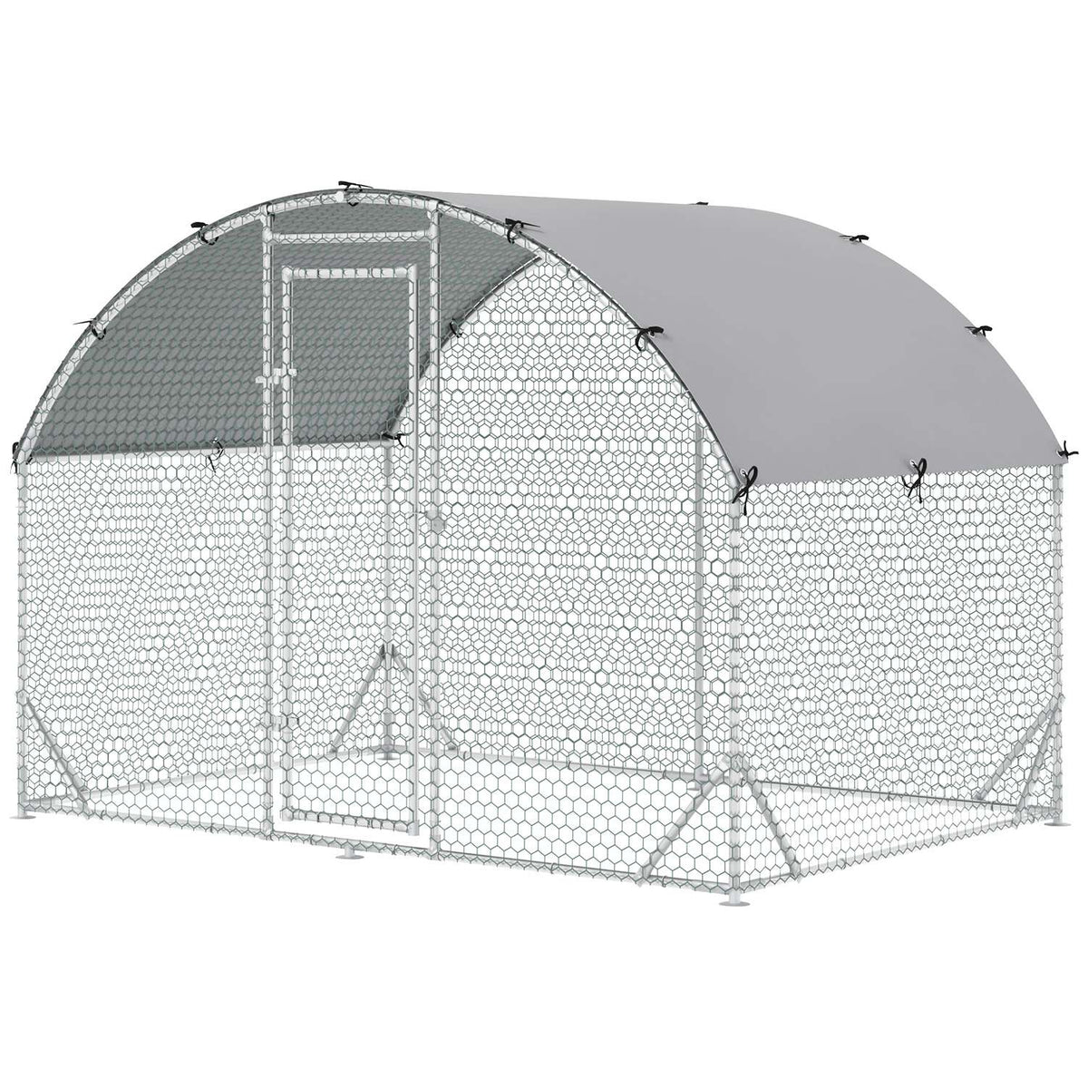 Chicken coop free-range enclosure made of steel, 280 x 190 x 197 cm chicken cage with UV-resistant cover, door, chicken enclosure for 4-6 chickens, small animals, silver