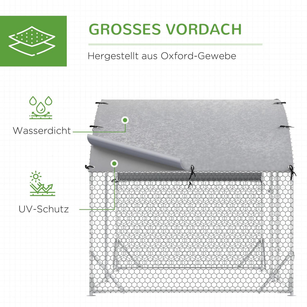 Chicken coop free-range enclosure made of steel, 280 x 190 x 197 cm chicken cage with UV-resistant cover, door, chicken enclosure for 4-6 chickens, small animals, silver