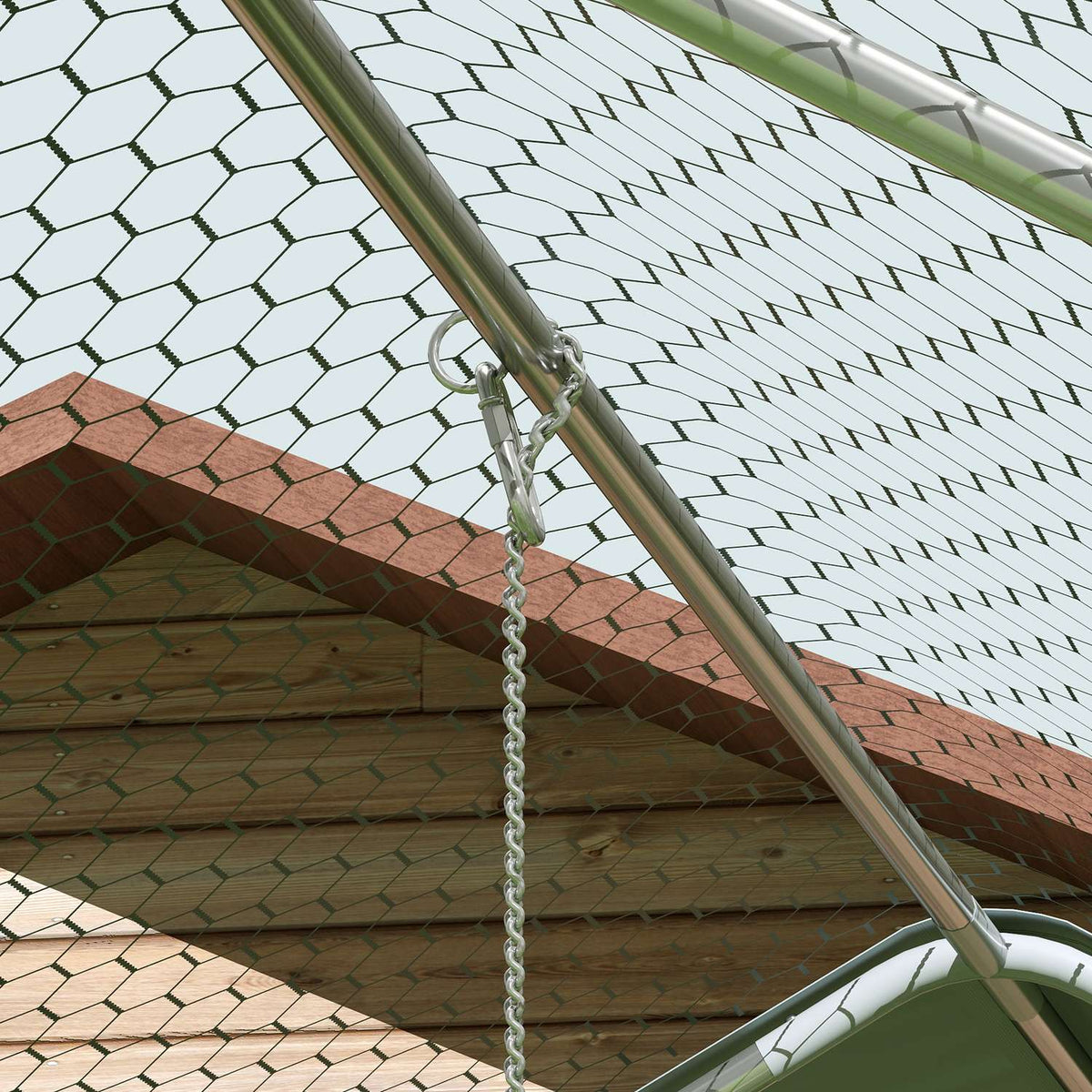 Chicken coop free-range enclosure made of steel, 300 x 600 x 195 cm chicken cage with UV-resistant cover, feeding door, hanging feeding, perch, chicken enclosure for 18-24 chickens, small animals, silver