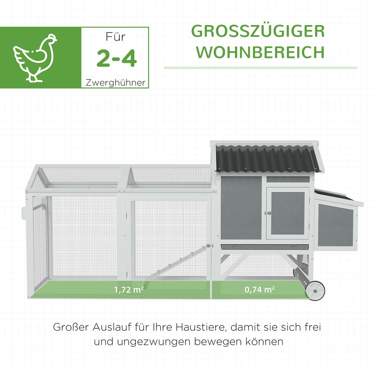 Chicken coop mobile nesting box wheels chicken aviary winterproof fir wood/PVC grey+white