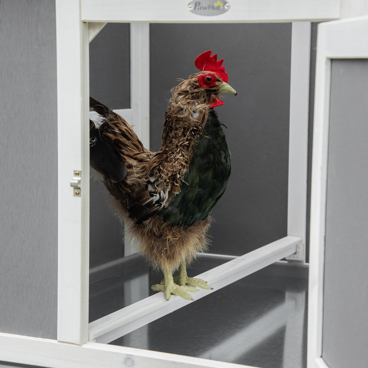 Chicken coop mobile nesting box wheels chicken aviary winterproof fir wood/PVC grey+white