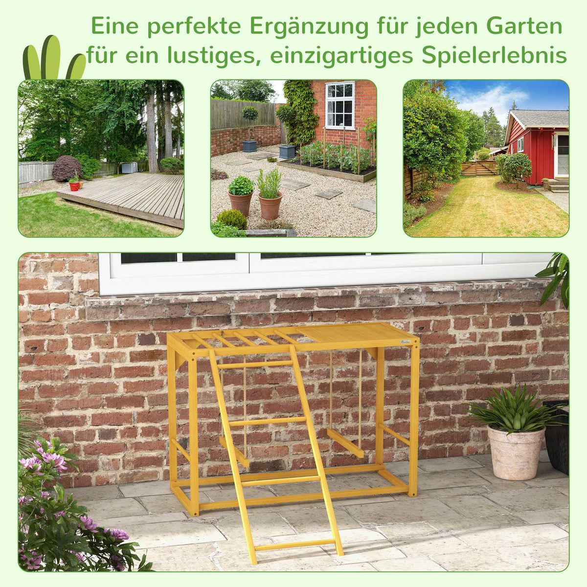 Chicken play frame made of wood, playground for chickens with swings and ladder chicken climbing frame for 3-4 chickens natural wood