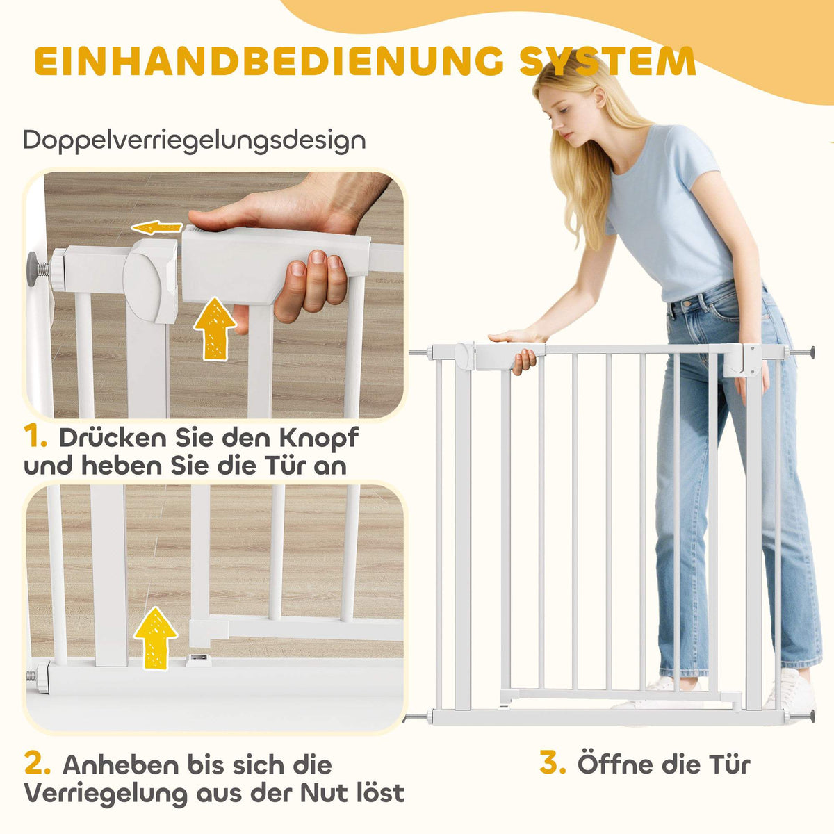 Child Safety Gate, No-Drill, Auto-Close, 76-82cm, White