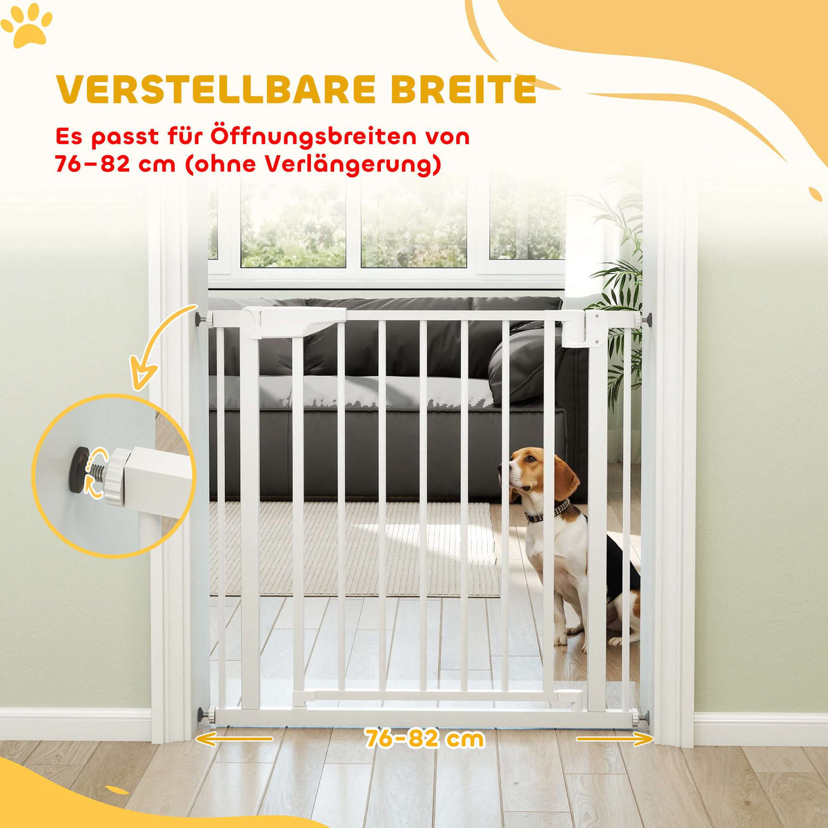 Child Safety Gate, No-Drill, Auto-Close, 76-82cm, White