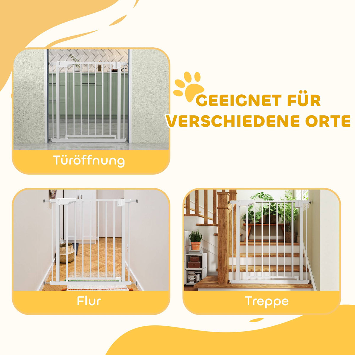 Child Safety Gate, No-Drill, Auto-Close, 76-82cm, White