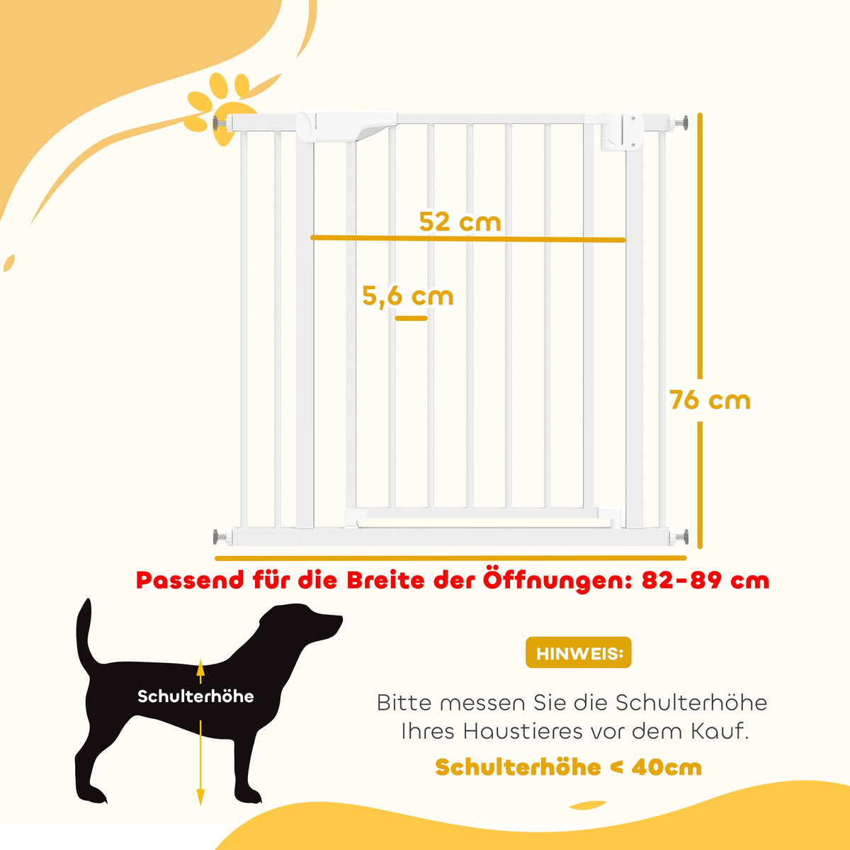 Child Safety Gate, No-Drill, Auto-Close, 76-89x76 cm, White