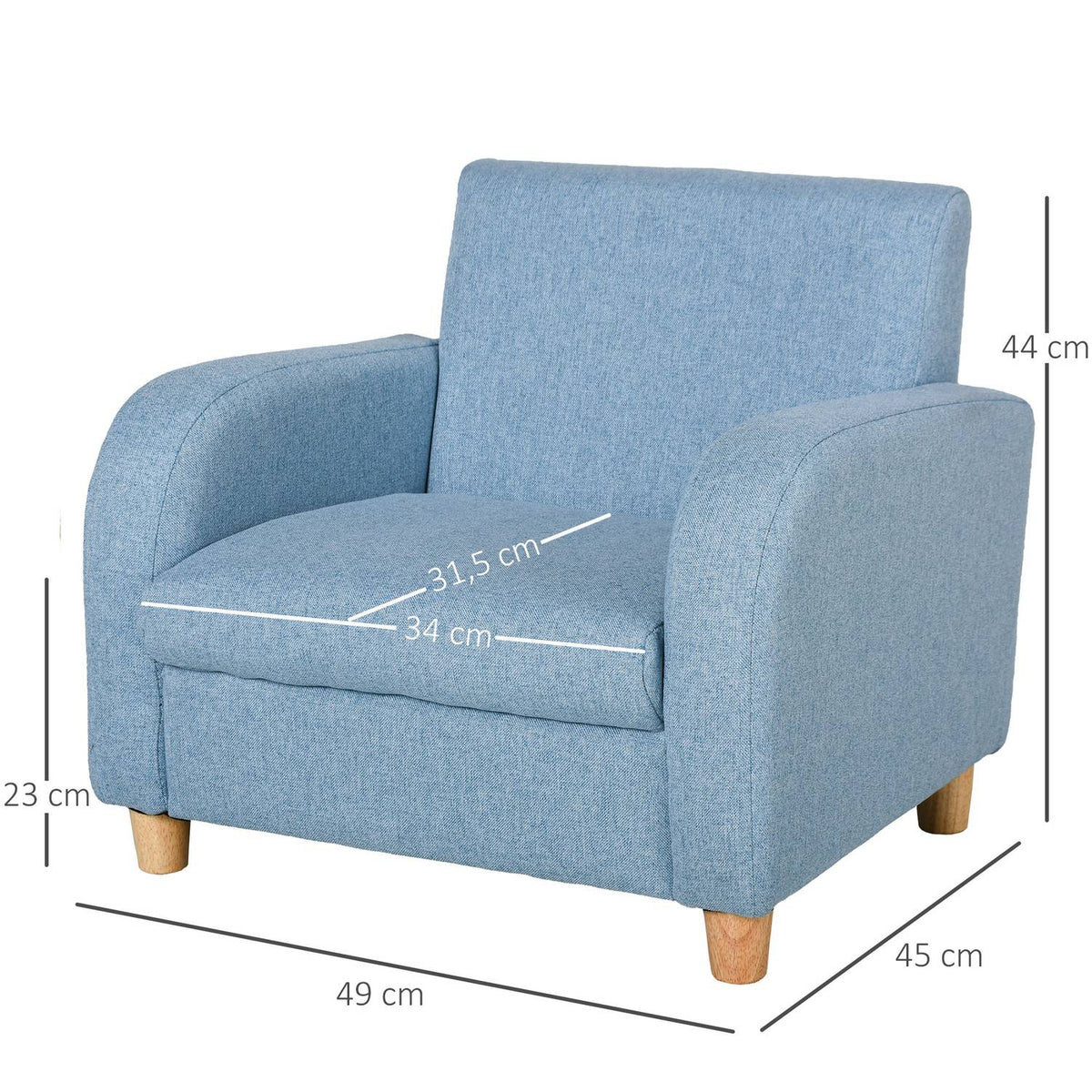 Children'S Armchair Children'S Sofa With Thick Foam & Seat Cushion, Anti-Slip Feet, Blue, 49X45X44.5Cm