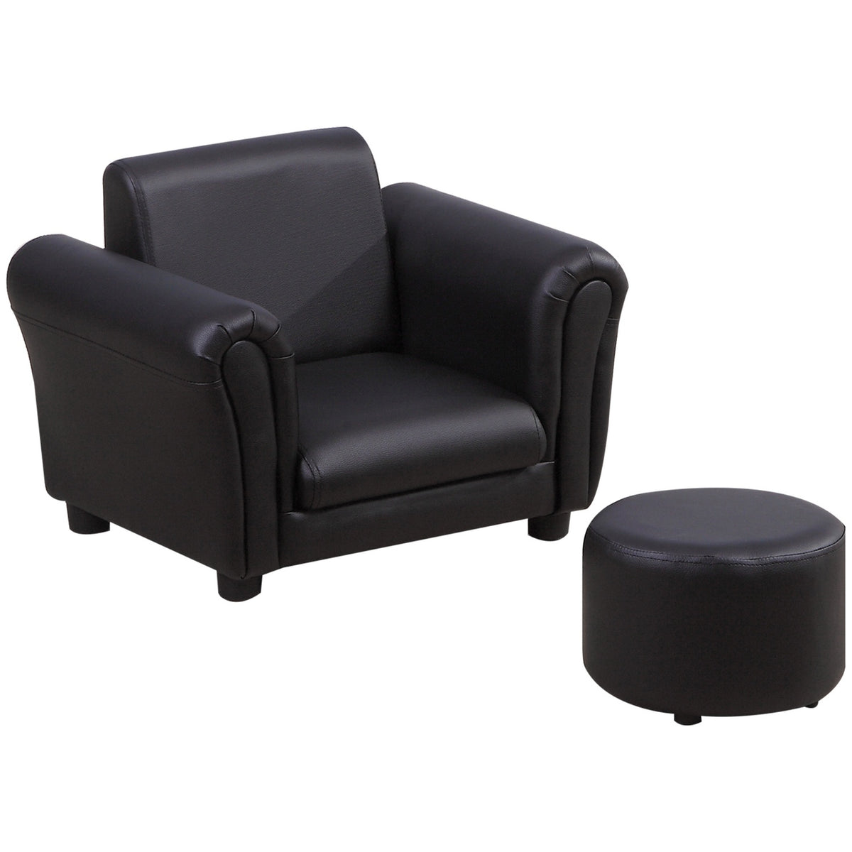 Children'S Armchair With Footstool Children'S Couch In Black, Mini Sofa For 3-7 Years, Wood, 54X42X41Cm