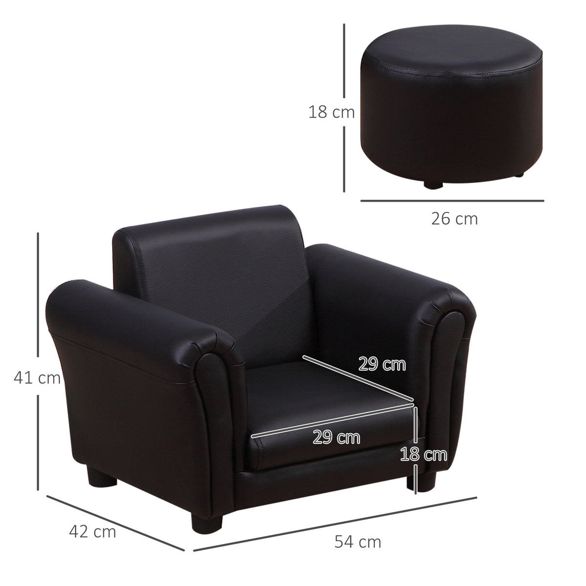 Children'S Armchair With Footstool Children'S Couch In Black, Mini Sofa For 3-7 Years, Wood, 54X42X41Cm