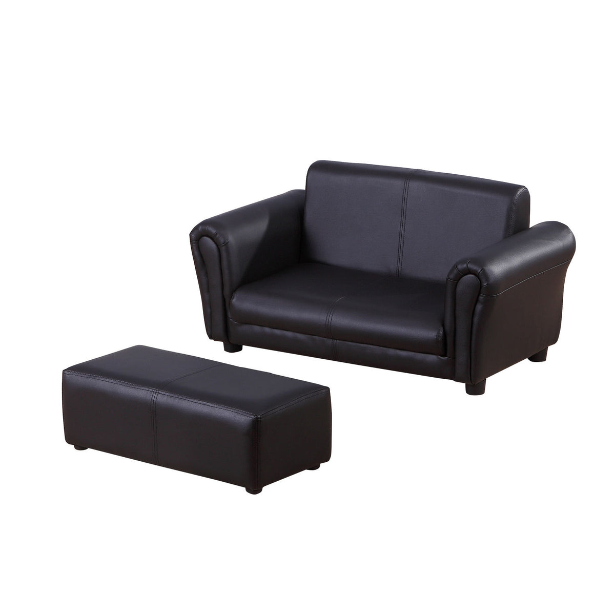 Children'S Armchair With Footstool, Children'S Couch & Stool In Black, Comfortable Sofa Armchair Set, 83X42X41Cm