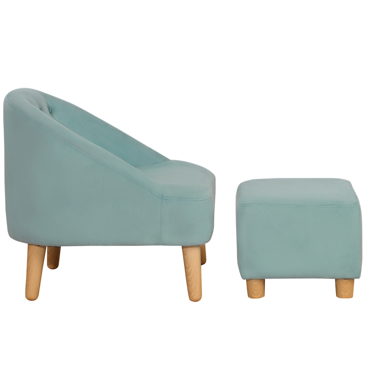 Children'S Armchair With Footstool, Comfortable Children'S Couch From 3 Years, Velvet Look, Eucalyptus Wood, Green, 51X51X50Cm