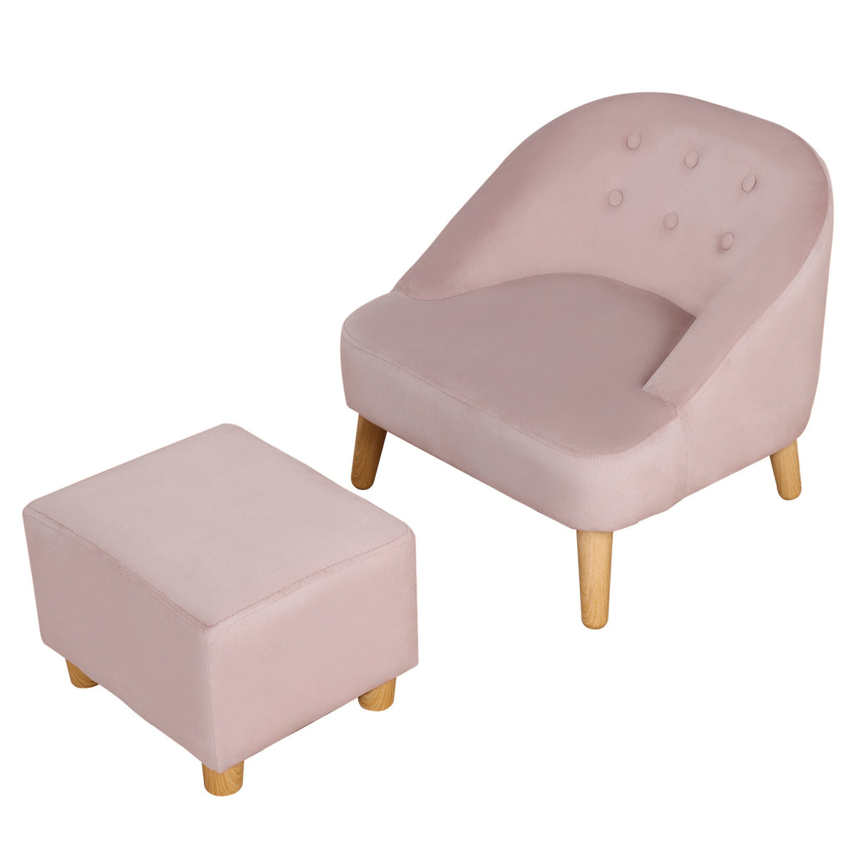 Children'S Armchair With Footstool, Comfortable Sofa For Children Aged 3 And Over, Velvet Look, Eucalyptus Wood, Pink, 51X51X50Cm