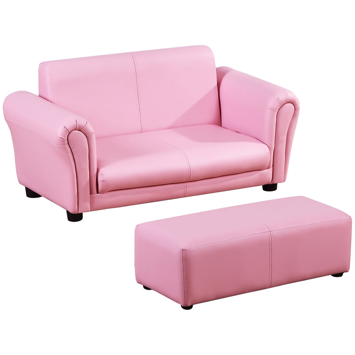 Children'S Armchair With Footstool Pink Children'S Couch & Stool, Comfortable Sofa Armchair Set, 83X42X41Cm