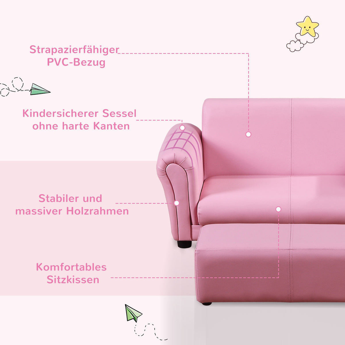 Children'S Armchair With Footstool Pink Children'S Couch & Stool, Comfortable Sofa Armchair Set, 83X42X41Cm
