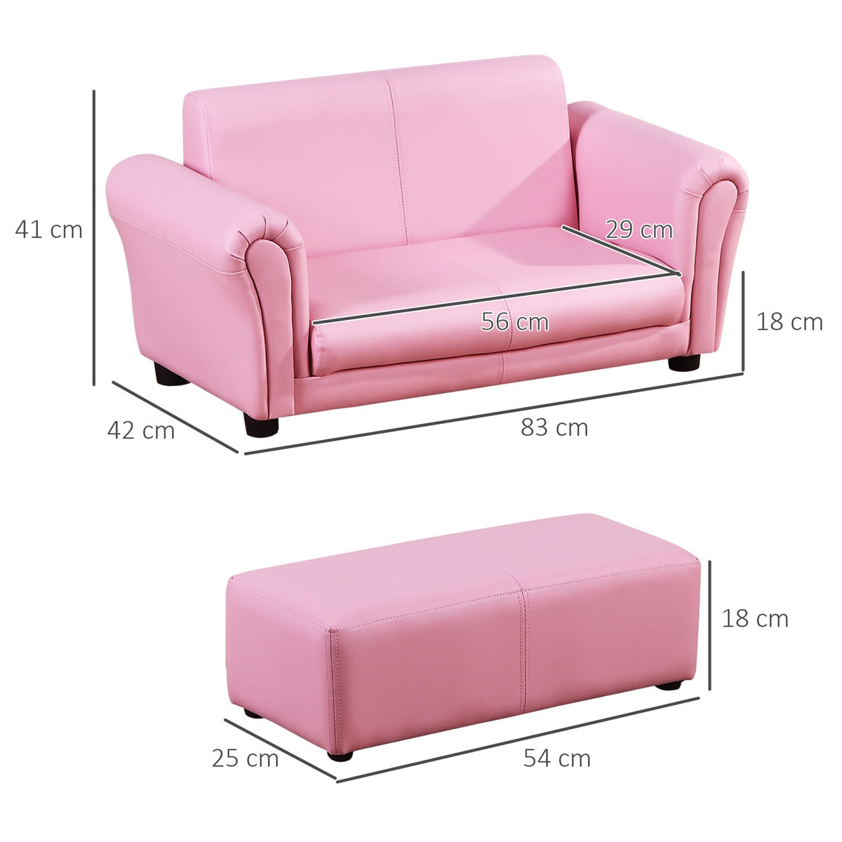 Children'S Armchair With Footstool Pink Children'S Couch & Stool, Comfortable Sofa Armchair Set, 83X42X41Cm