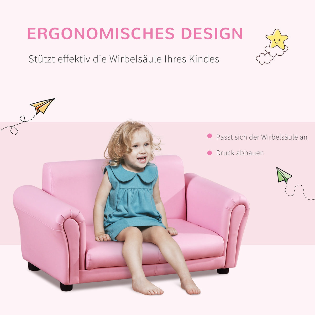 Children'S Armchair With Footstool Pink Children'S Couch & Stool, Comfortable Sofa Armchair Set, 83X42X41Cm