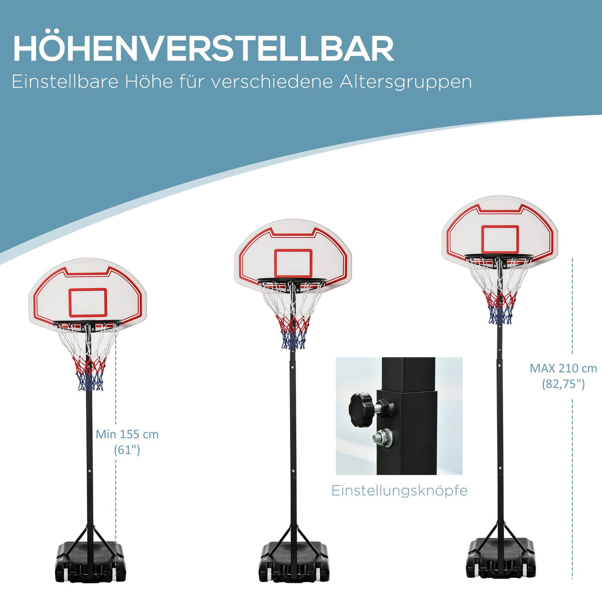 Children'S Basketball System Rollable Height Adjustable 194-249Cm Water Fillable Pe Steel Black