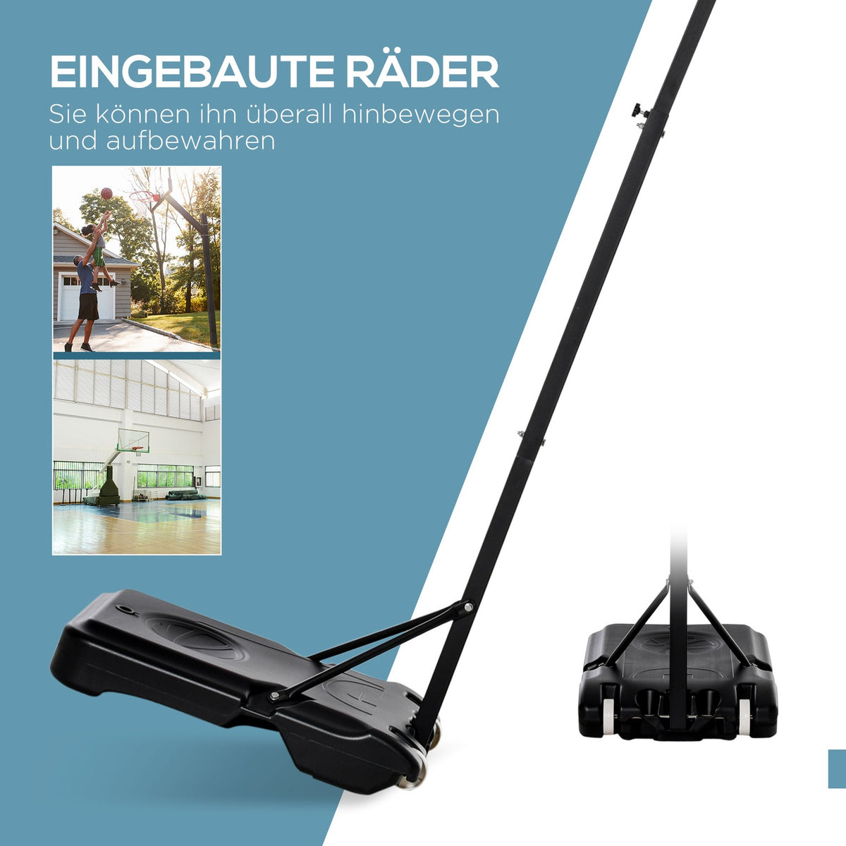 Children'S Basketball System Rollable Height Adjustable 194-249Cm Water Fillable Pe Steel Black