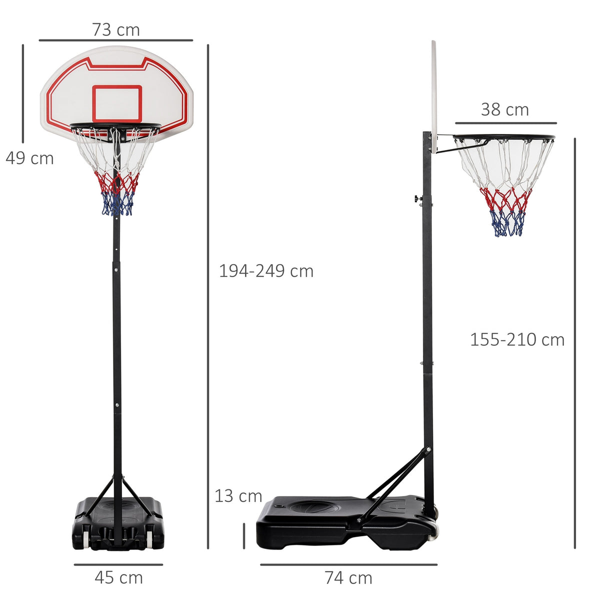 Children'S Basketball System Rollable Height Adjustable 194-249Cm Water Fillable Pe Steel Black