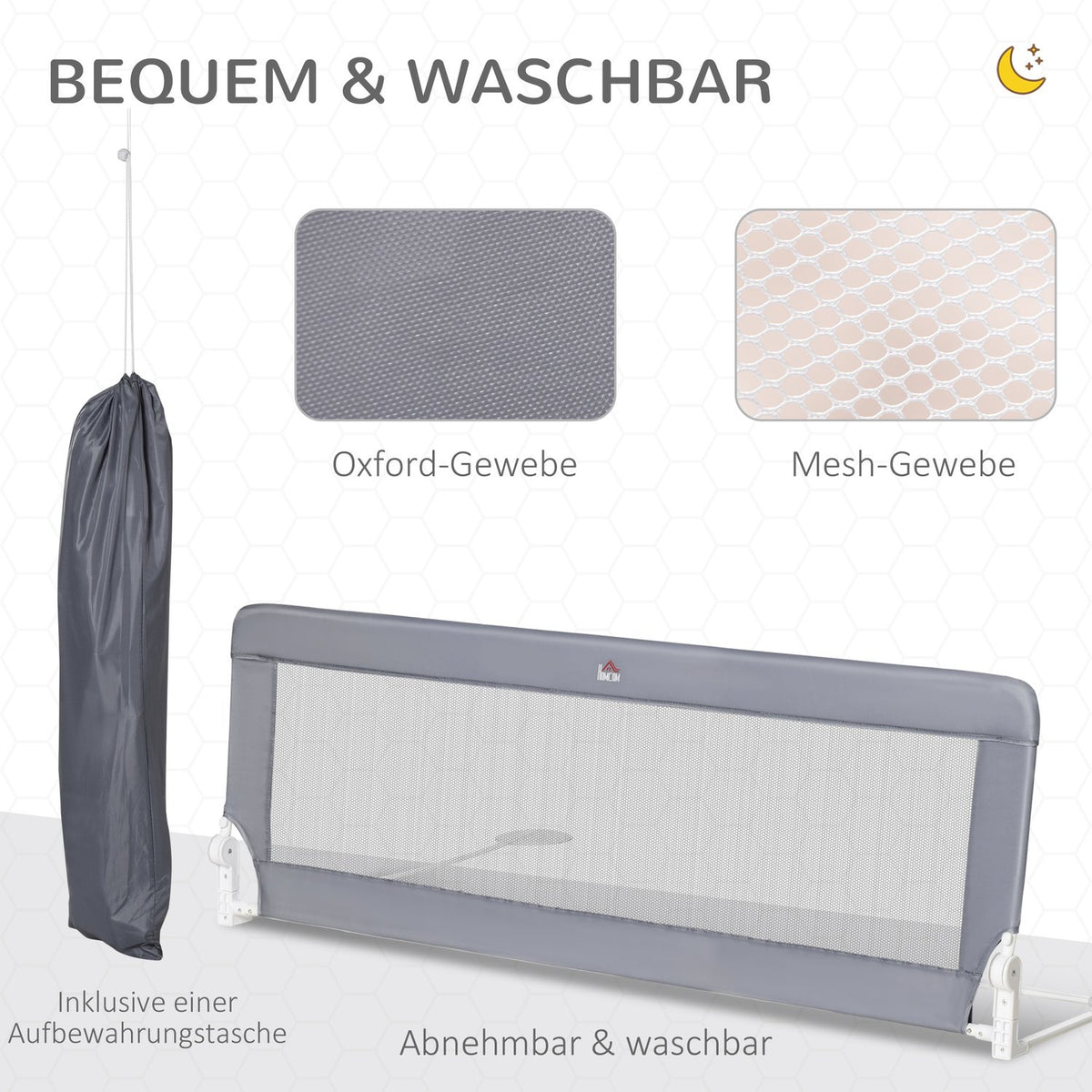 Children'S Bed Rail Fall Protection Removable Metal Oxford Fabric Gray 150Cm