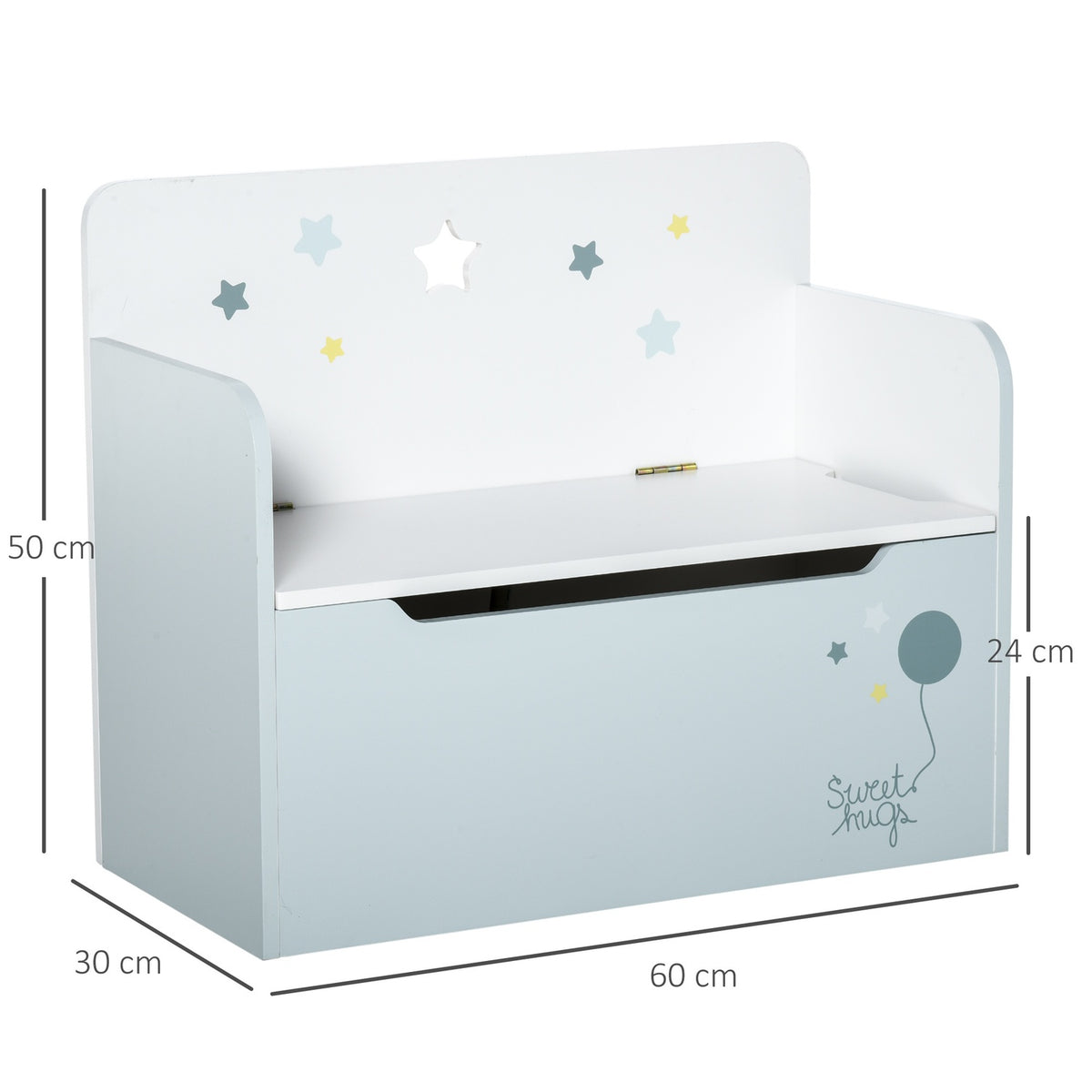 Children'S Bench With Storage Space 2-In-1 Chest Bench And Toy Box, Light Blue, For 3-6 Years, 60X30X50Cm