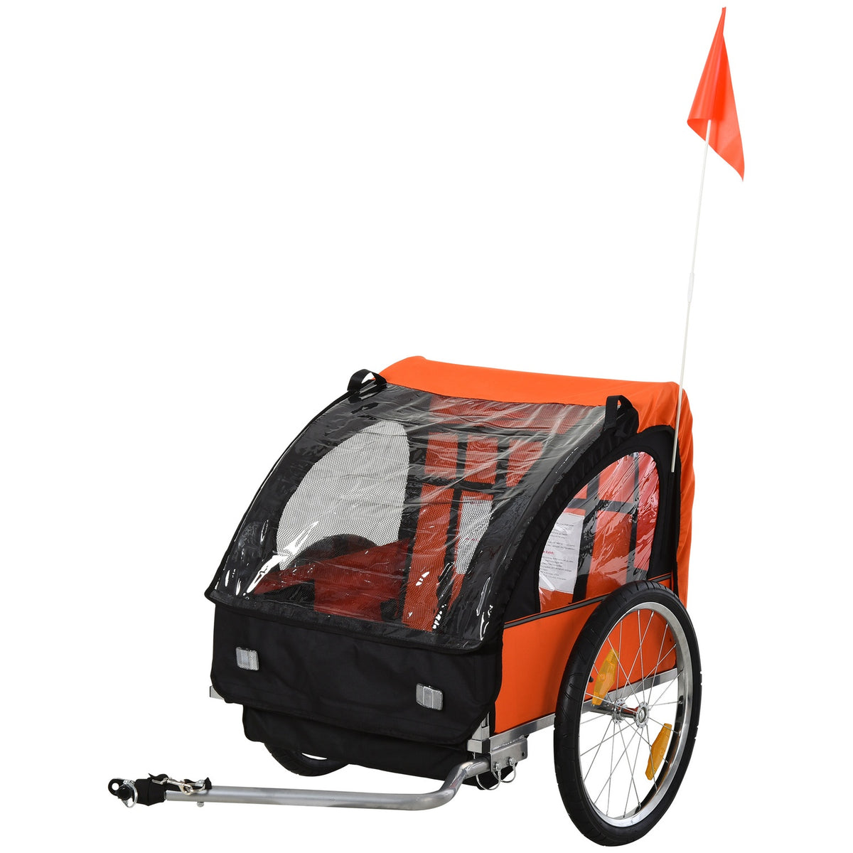 Children'S Bike Trailer For 2 Children, Steel Frame, Safety Belt, Oxford Fabric, Orange+Black, 130X76X88Cm