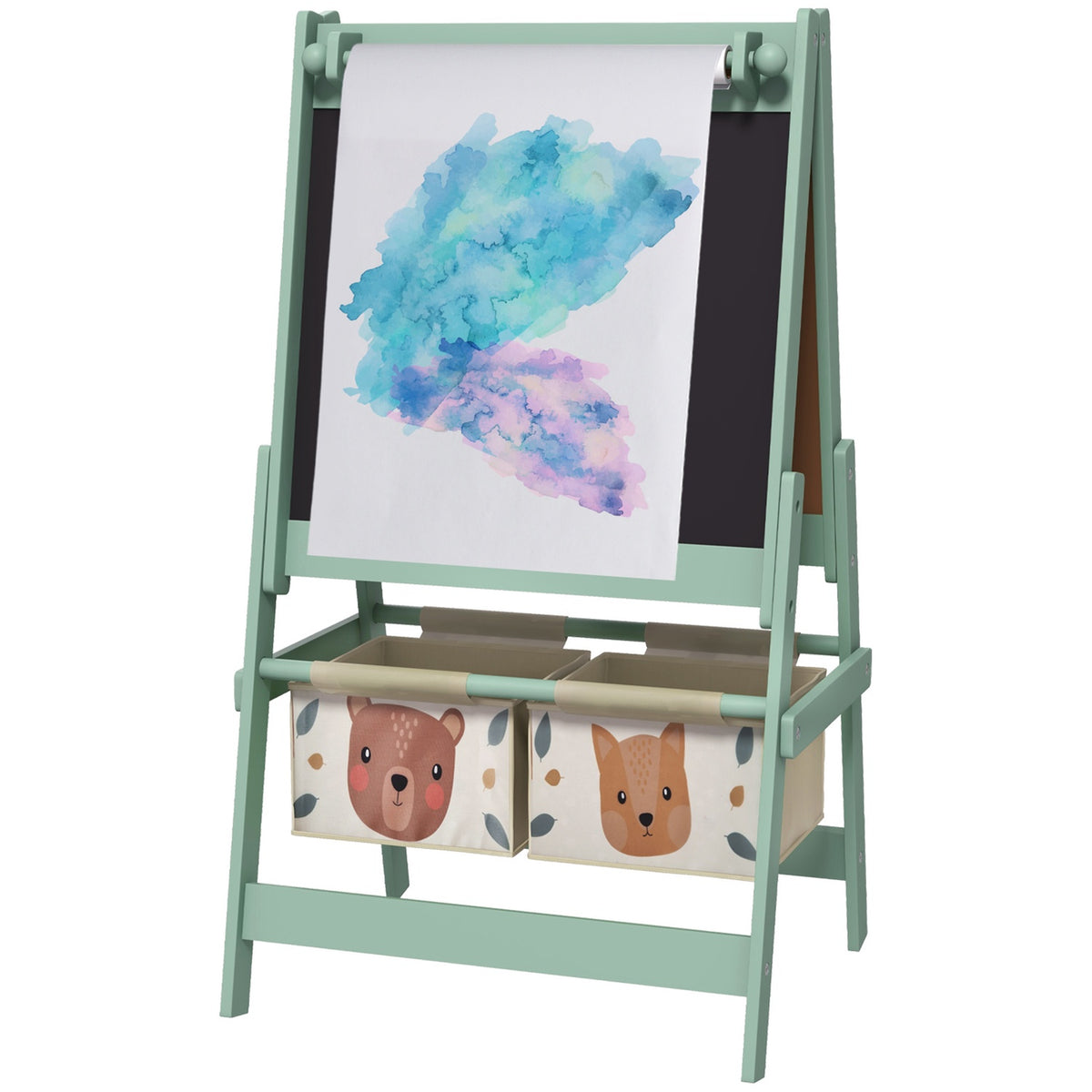 Children'S Board, 3 In 1 Children'S Easel, Double-Sided Children'S Game Board, Whiteboard & Chalk Board, Standing Board With Paper Roll, 2 Storage Boxes, Other Accessories