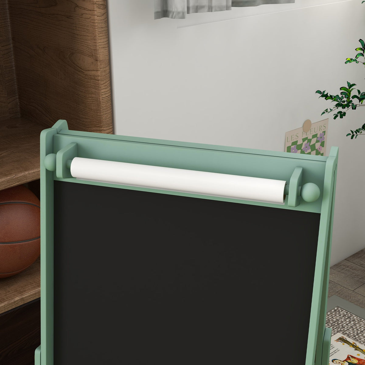 Children'S Board, 3 In 1 Children'S Easel, Double-Sided Children'S Game Board, Whiteboard & Chalk Board, Standing Board With Paper Roll, 2 Storage Boxes, Other Accessories