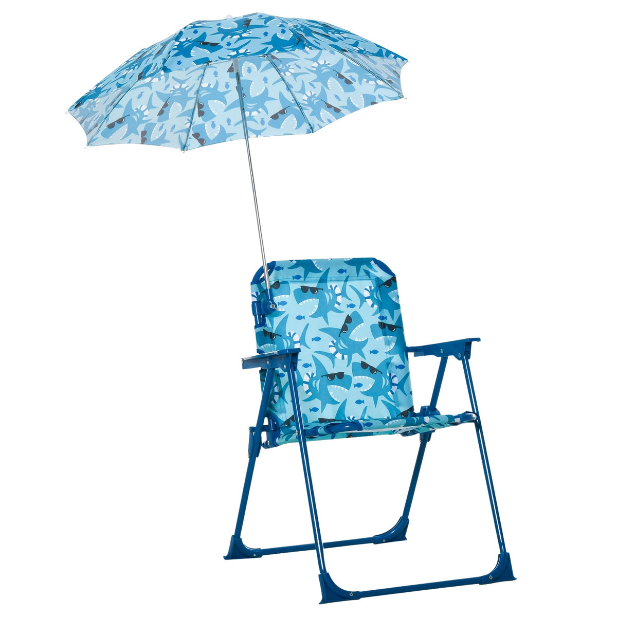 Children'S Camping Chair Folding Beach Chair With Parasol Lightweight For 1-3 Years Blue 39X39X52Cm