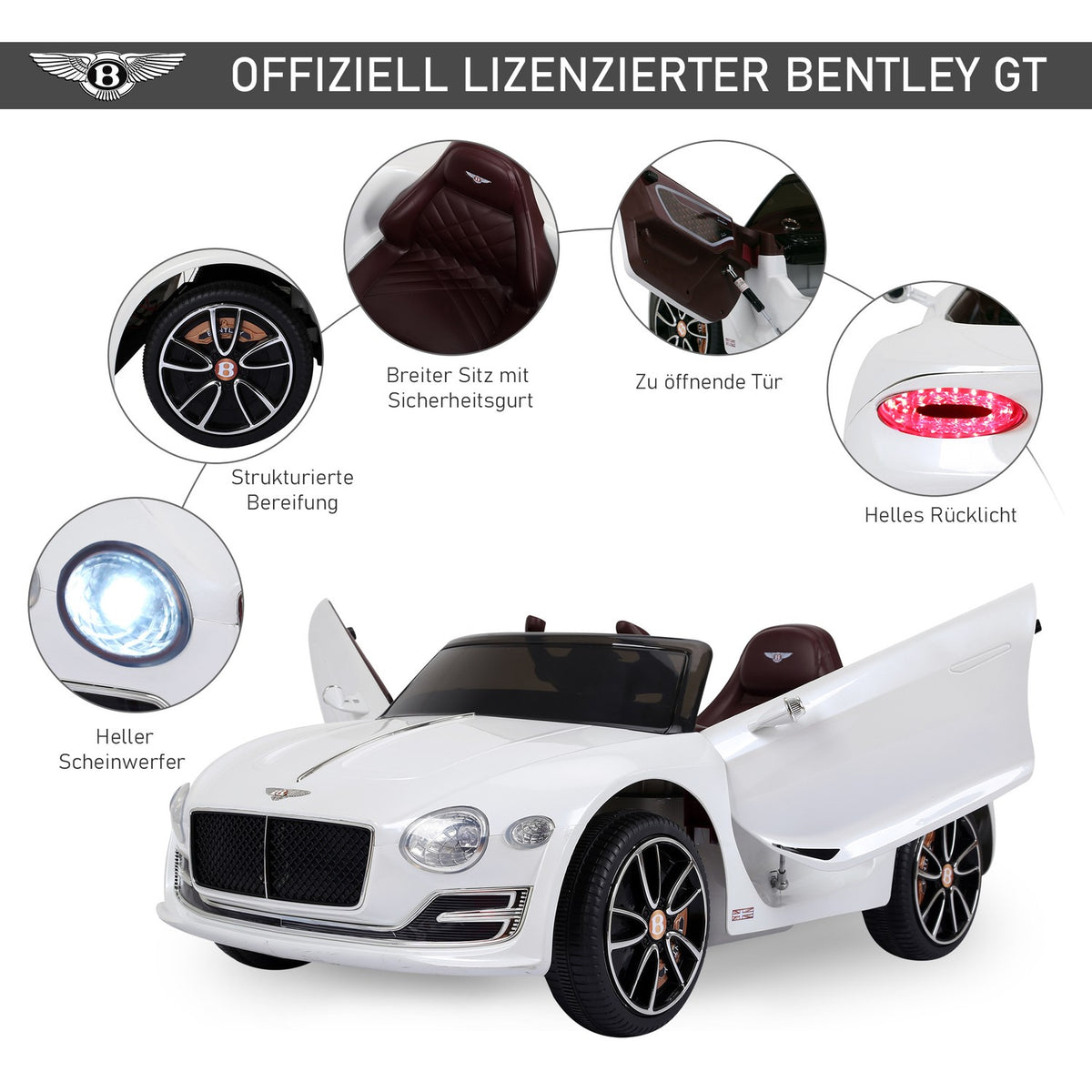 Children'S Car Children'S Vehicle Electric Car Bentley Gt Licensed With Remote Control 2 X 390 Motors White 108 X 60 X 43 Cm