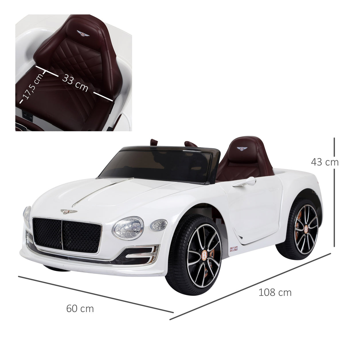 Children'S Car Children'S Vehicle Electric Car Bentley Gt Licensed With Remote Control 2 X 390 Motors White 108 X 60 X 43 Cm