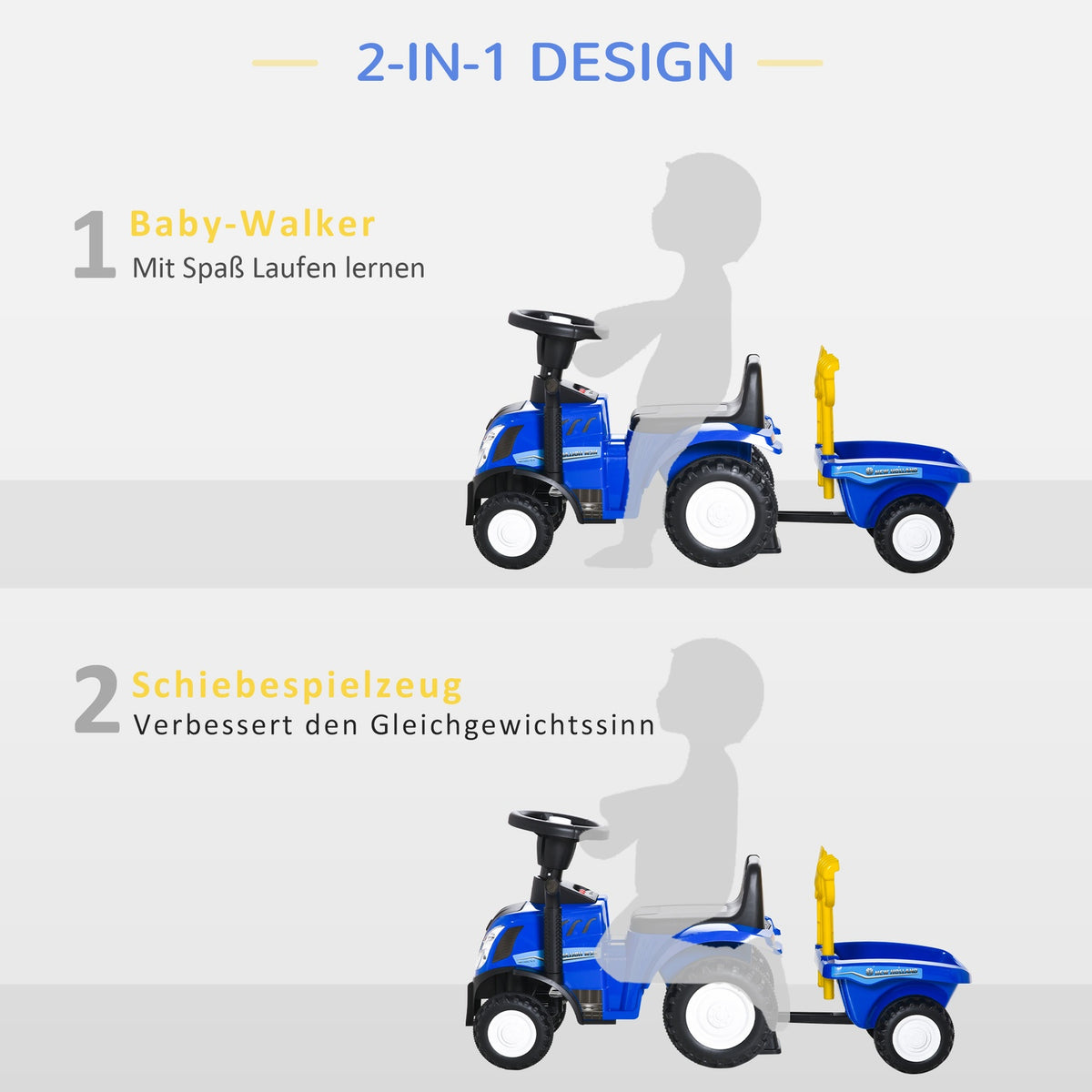 Children'S Car Children'S Vehicle Ride-On Car New Holland Ride-On Vehicle Classic Car Walking Aid With Horn Plastic Metal Blue