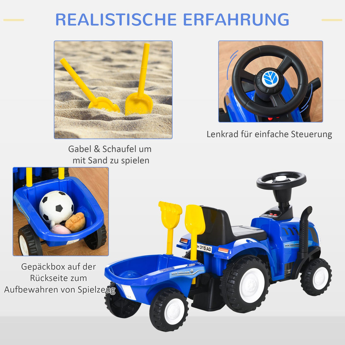 Children'S Car Children'S Vehicle Ride-On Car New Holland Ride-On Vehicle Classic Car Walking Aid With Horn Plastic Metal Blue