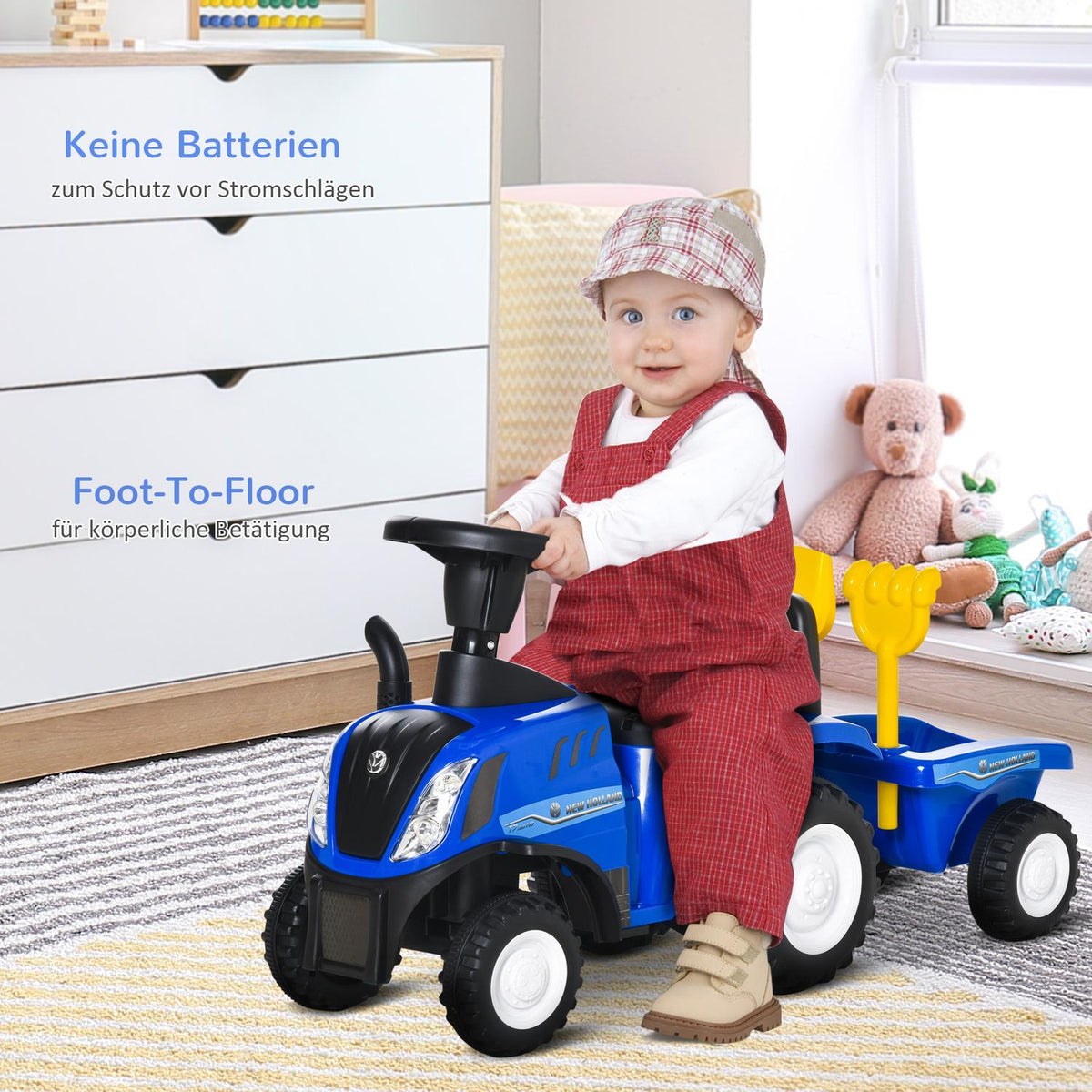 Children'S Car Children'S Vehicle Ride-On Car New Holland Ride-On Vehicle Classic Car Walking Aid With Horn Plastic Metal Blue
