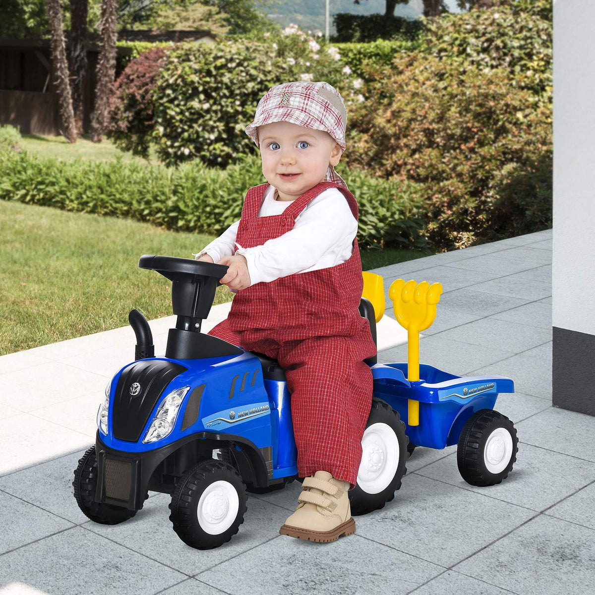 Children'S Car Children'S Vehicle Ride-On Car New Holland Ride-On Vehicle Classic Car Walking Aid With Horn Plastic Metal Blue