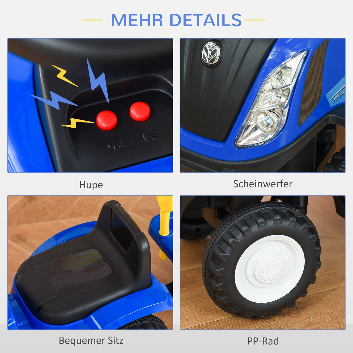 Children'S Car Children'S Vehicle Ride-On Car New Holland Ride-On Vehicle Classic Car Walking Aid With Horn Plastic Metal Blue
