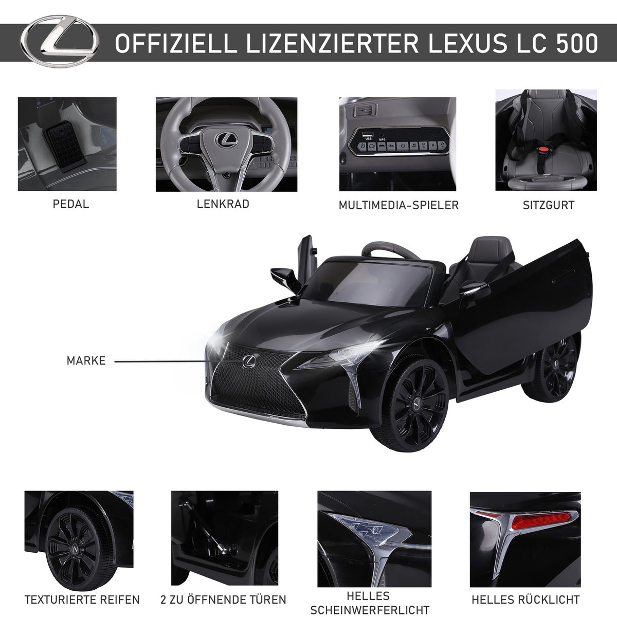 Children'S Car Children'S Vehicle The Officially Licensed Ride-On Lexus Lc500 For 3-6 Years Electric Car With 2.4G Remote Control Mp3/Usb Light Music