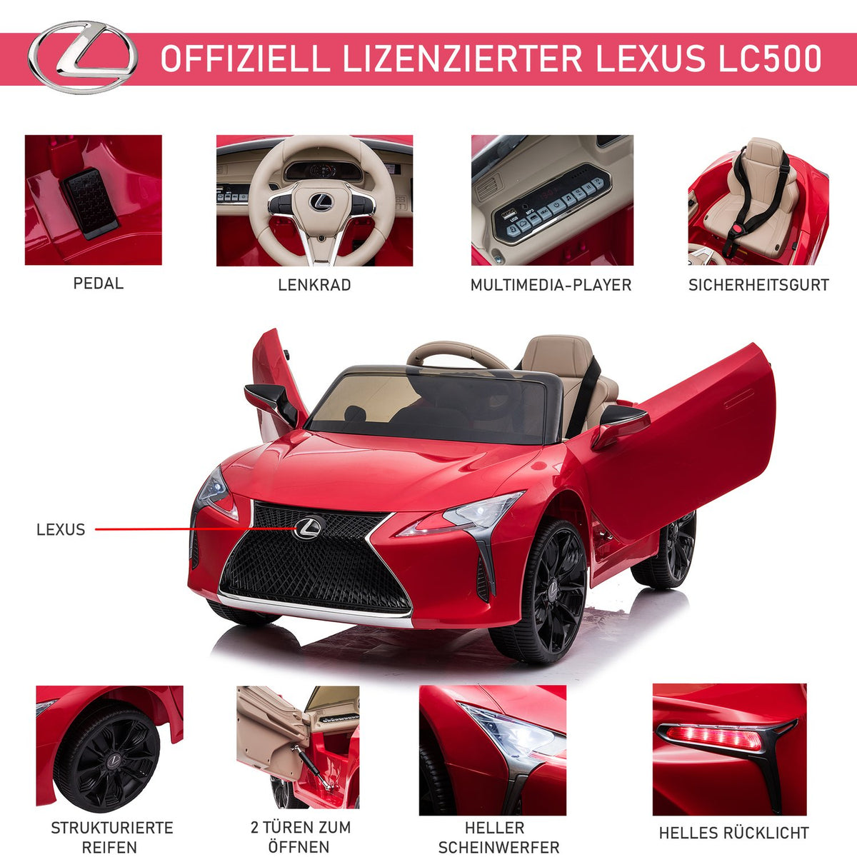 Children'S Car Officially Licensed Lexus Lc500 Electric Car, 2.4G Remote Control, Mp3/Usb, Light & Music, 3-6 Years