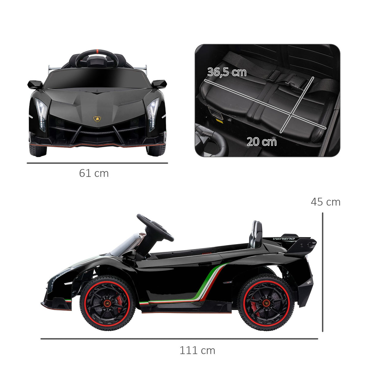 Children'S Electric Car 12V Children'S Car With Display, Remote Control, Children'S Vehicle With Bluetooth, Electric Vehicles With Music Function, Children'S Vehicle, For 3-6 Years Children, 3-7 Km/H, Black