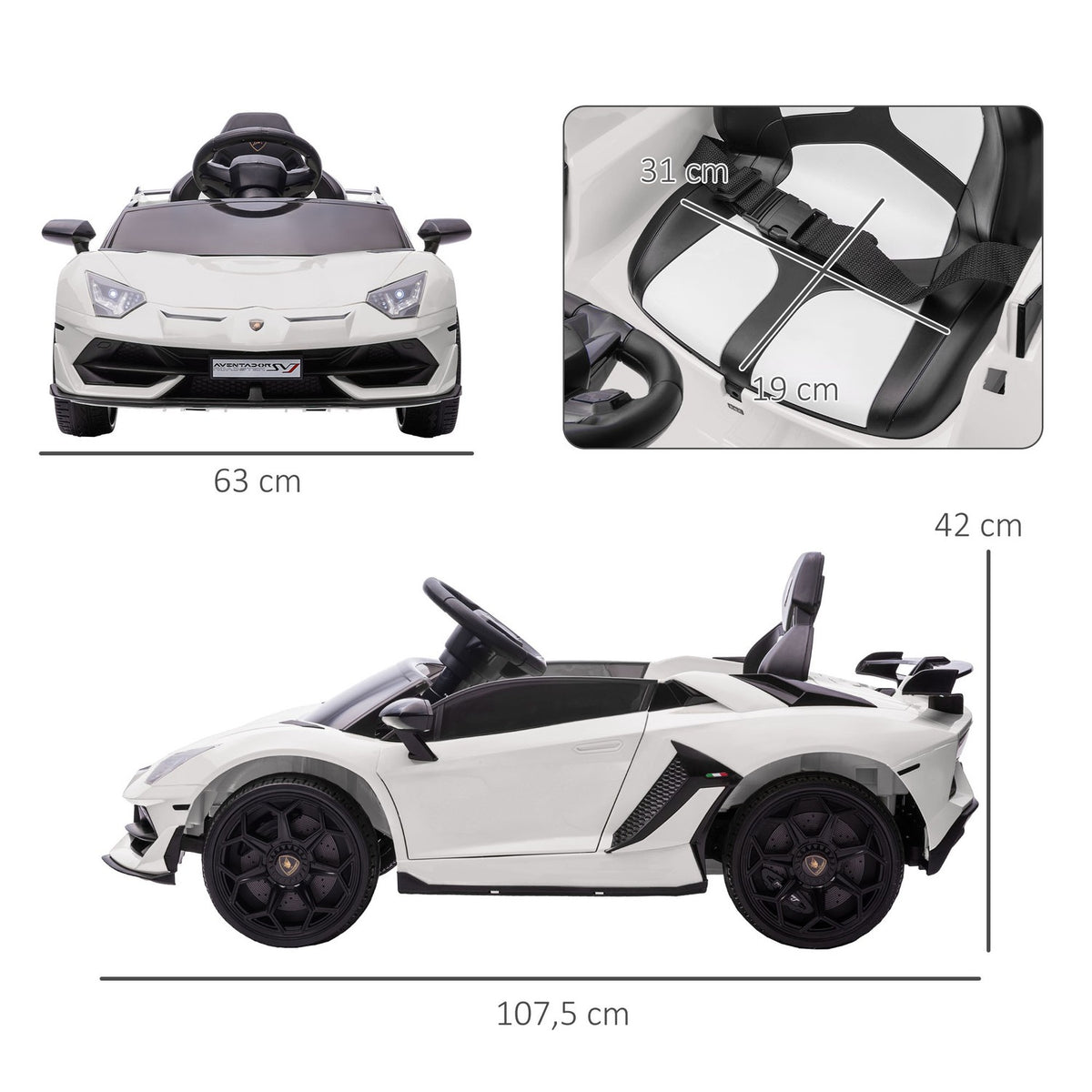 Children'S Electric Car 12V Electric Vehicle With 2.4G Remote Control, Mp3 Player, Horn, Light, For 3-5 Years, White