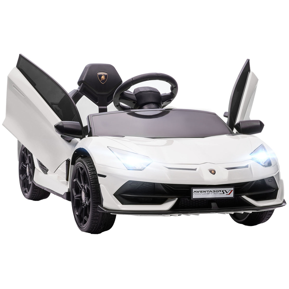 Children'S Electric Car 12V Electric Vehicle With 2.4G Remote Control, Mp3 Player, Horn, Light, For 3-5 Years, White