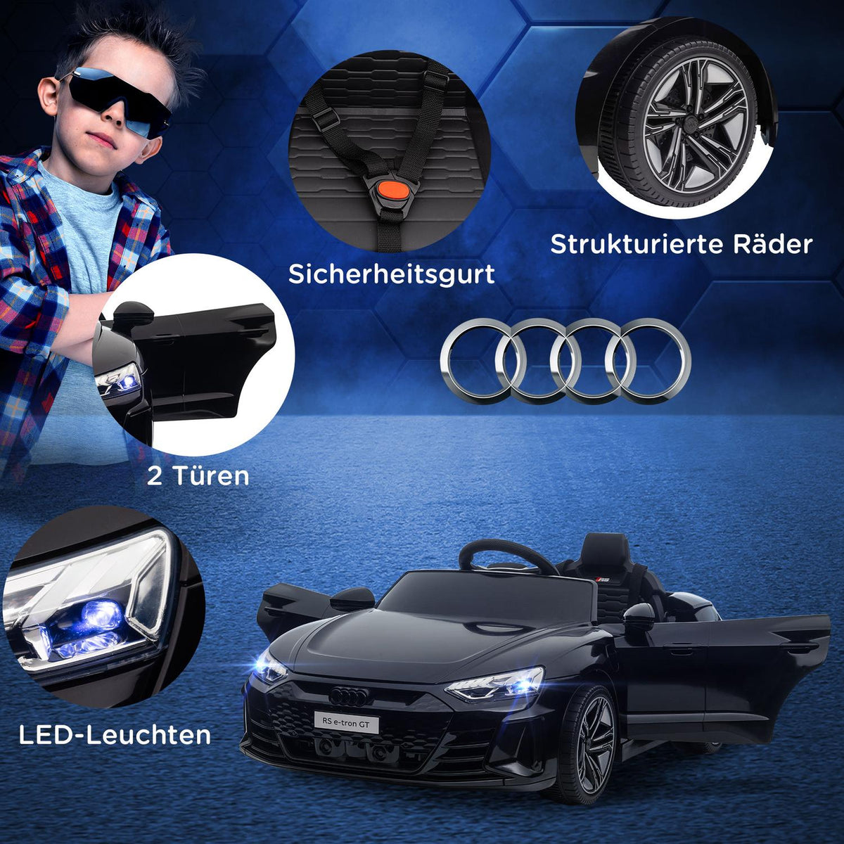 Children'S Electric Car, Children'S Car With Remote Control, Children'S Vehicle With Seat Belt, Horn & Music & Headlights, Up To 5 Km/H, For 3-5 Years