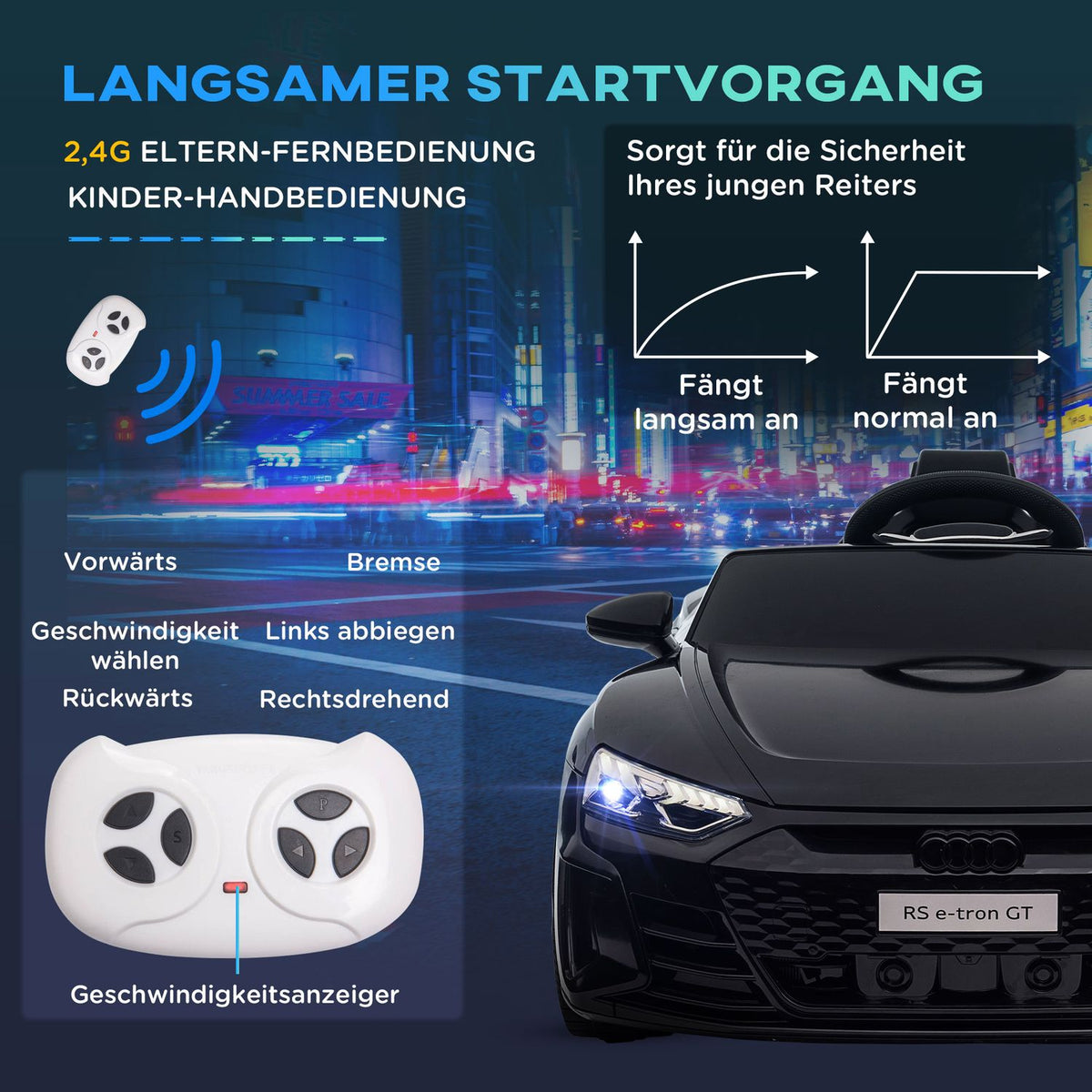 Children'S Electric Car, Children'S Car With Remote Control, Children'S Vehicle With Seat Belt, Horn & Music & Headlights, Up To 5 Km/H, For 3-5 Years