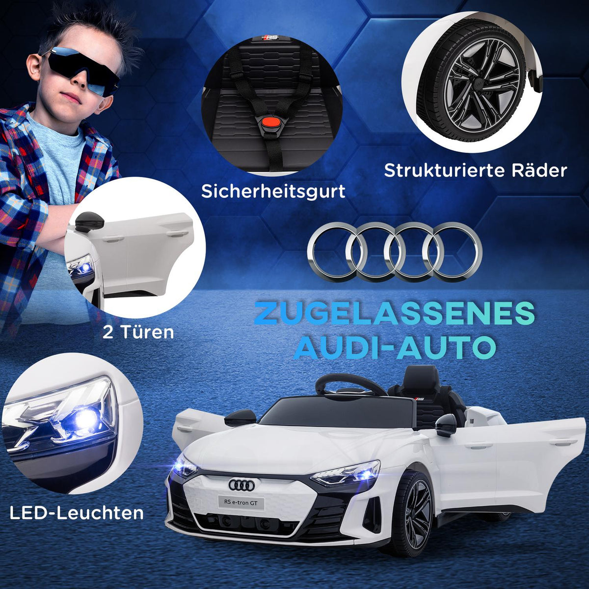 Children'S Electric Car For 3-5 Years, Children'S Car With Remote Control, Seat Belt, Horn, Music & Headlights, Up To 5 Km/H, White