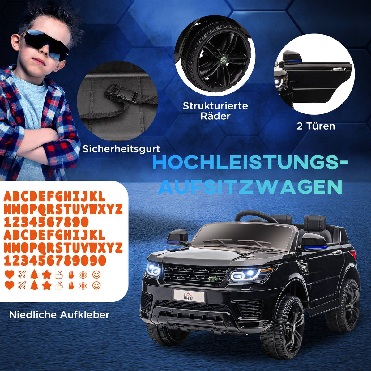 Children'S Electric Car, With 2.4 G Remote Control, With Seat Belt, Music, Horn, Headlights, Children'S Car Up To 5 Km/H, For Children 3-5 Years